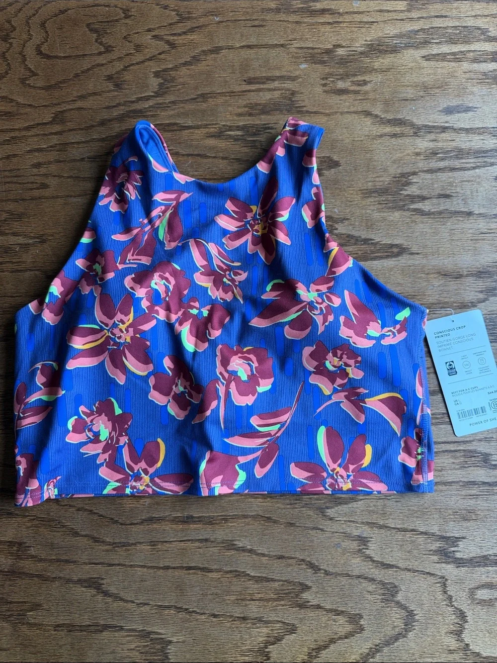 Athleta High-Neck Crop Tank with Pink Floral Pattern